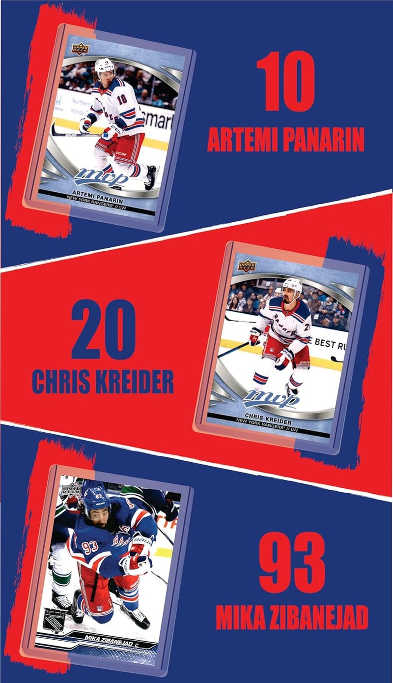 Chaser New York Rangers Cards: Artemi Panarin, Chris Kreider, Mika Zibanejad, Adam Fox, Igor Shesterkin, Jacob Trouba ASSORTED Hockey Stars & GOATs Trading Card & Wristbands Gift Pack - Image 1